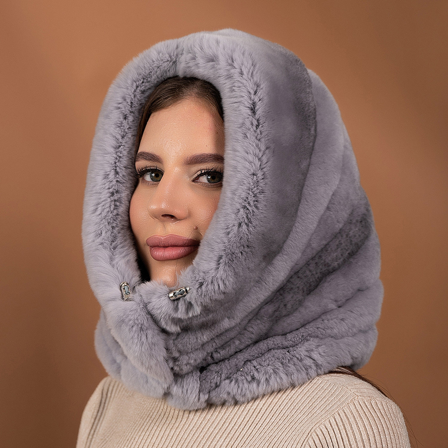 Капюшон цельно-меховой из меха кролика рекс, арт. ШЖ-505
